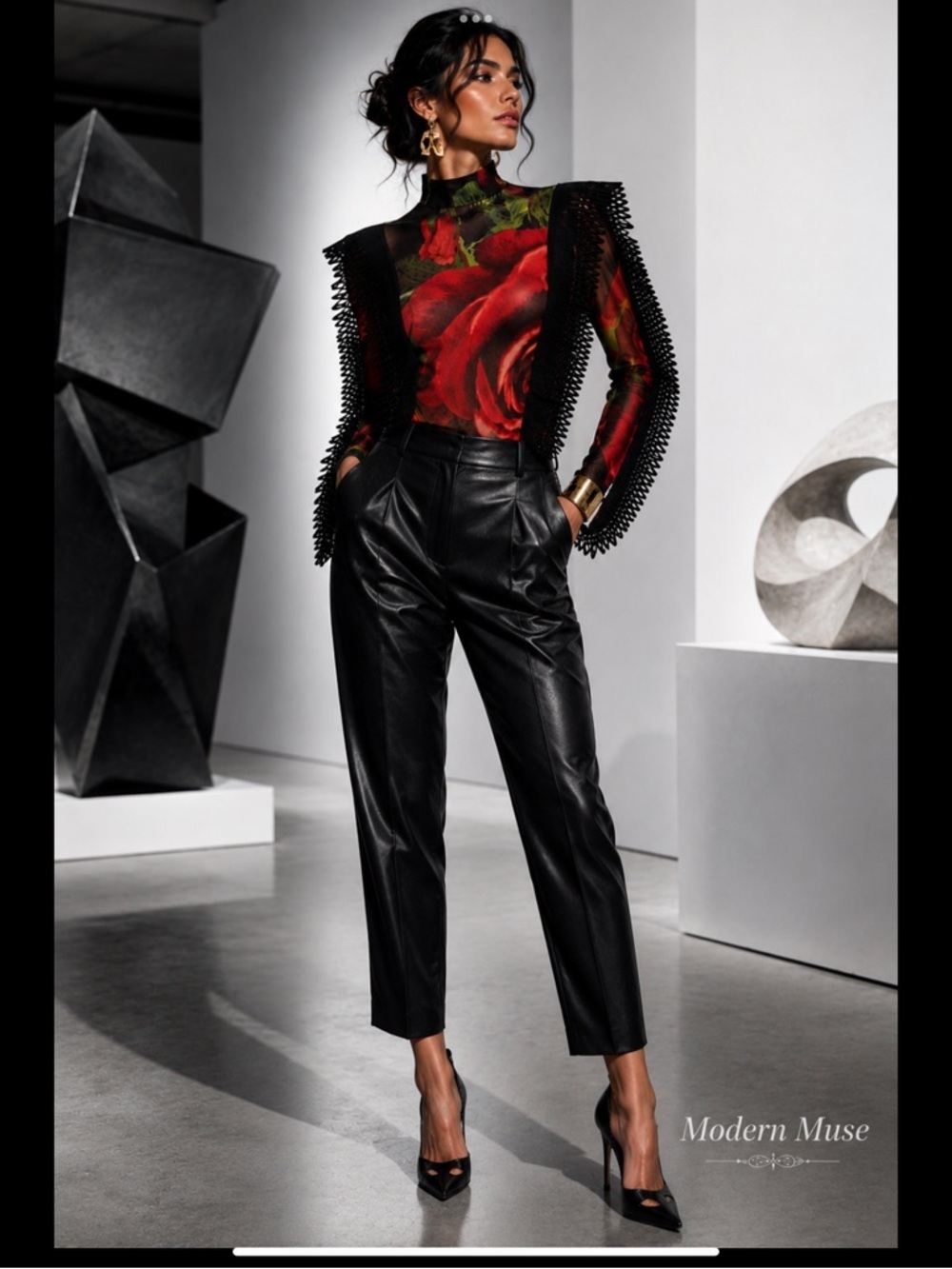 Wearable Art Romantic Goth Rose Print Mesh Bodysuit Avant Garde Statement Top - Picture 7 of 16